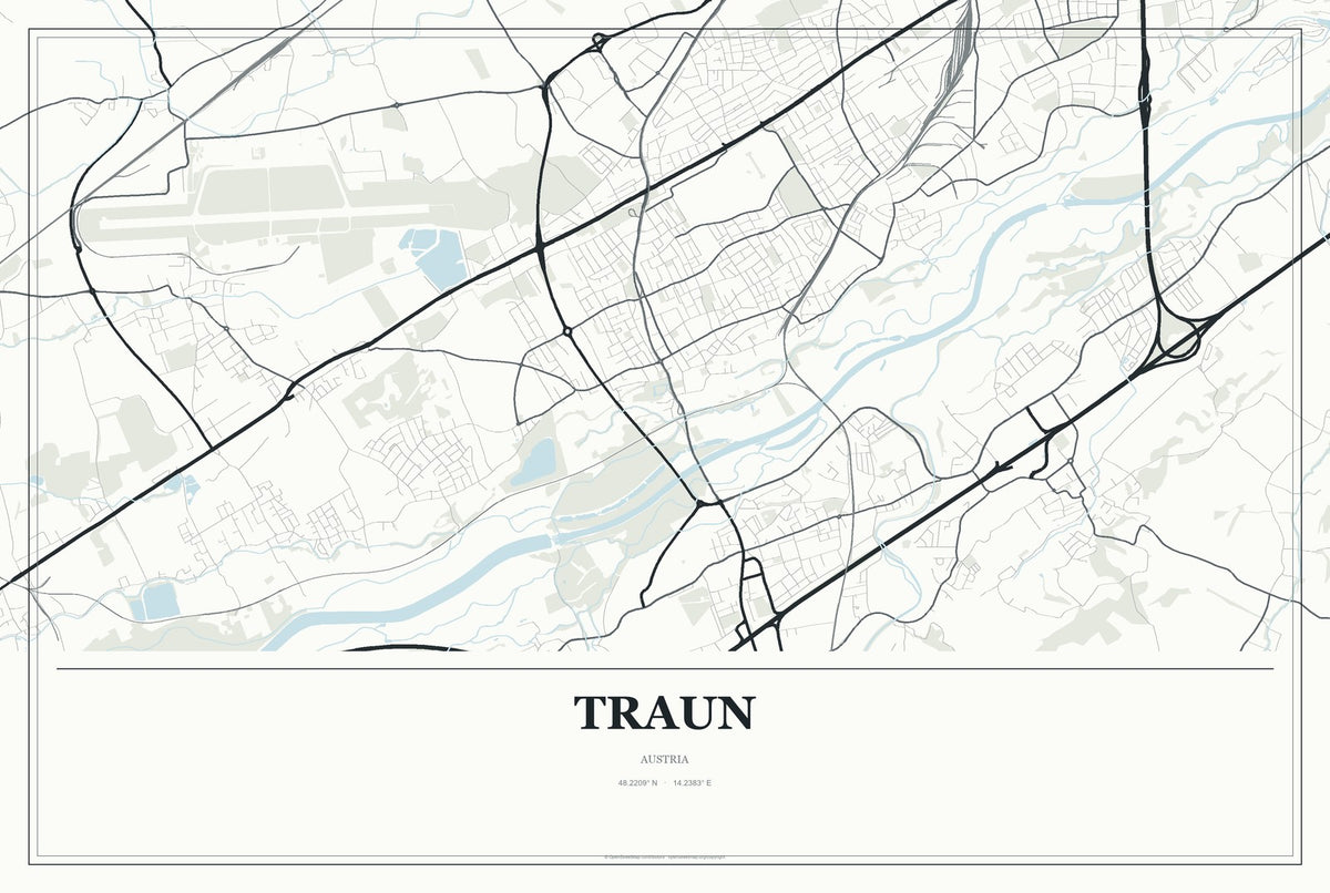 Traun, Austria City Map Aluminum Sign in Gallery Air style
