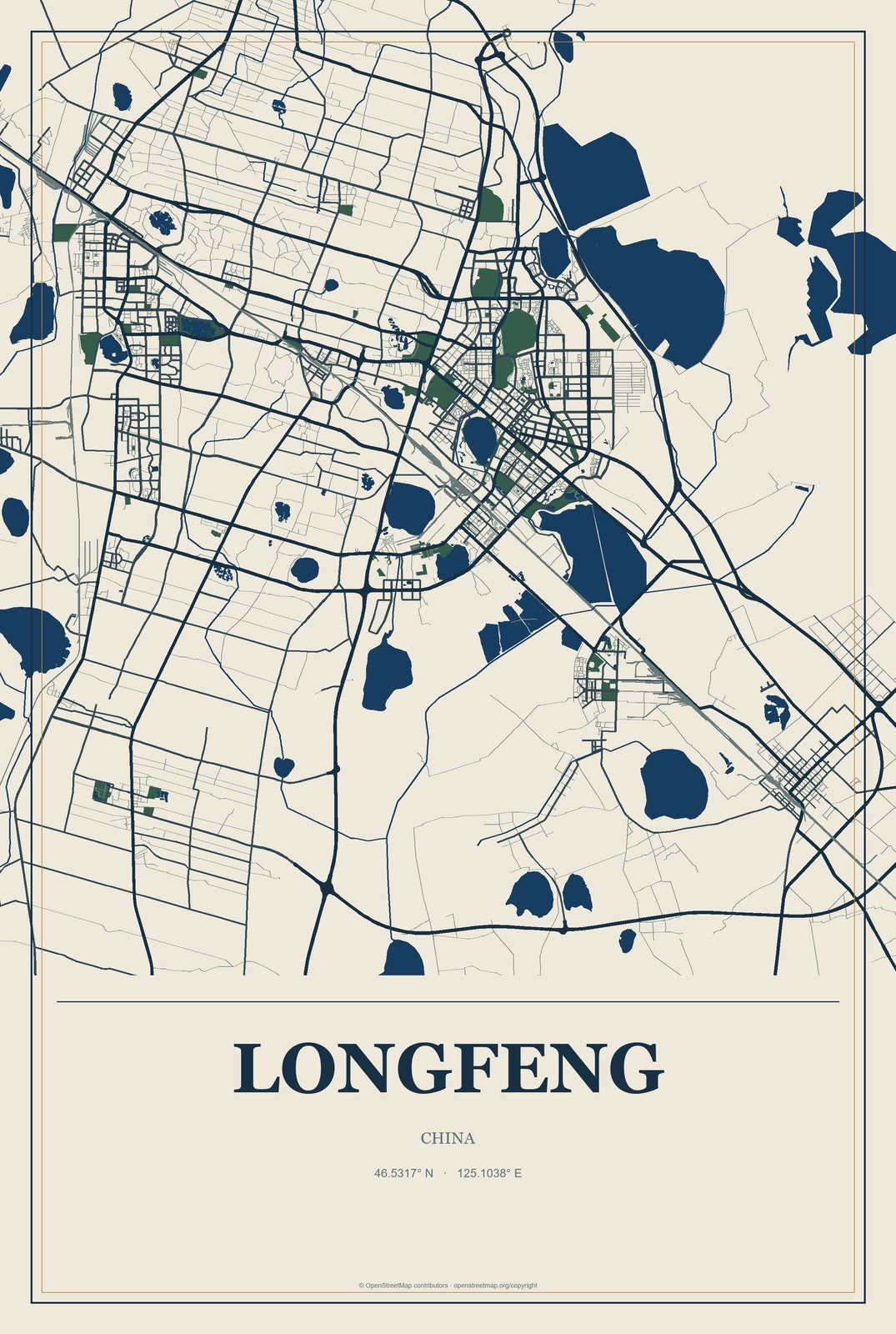 Longfeng, Chongqing, China City Map Aluminum Sign in Coastal Cutout style