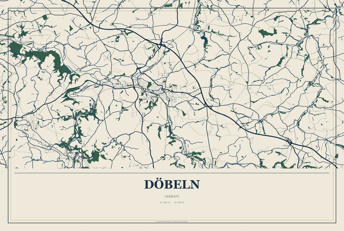 Döbeln, Germany City Map Aluminum Sign in Coastal Cutout style