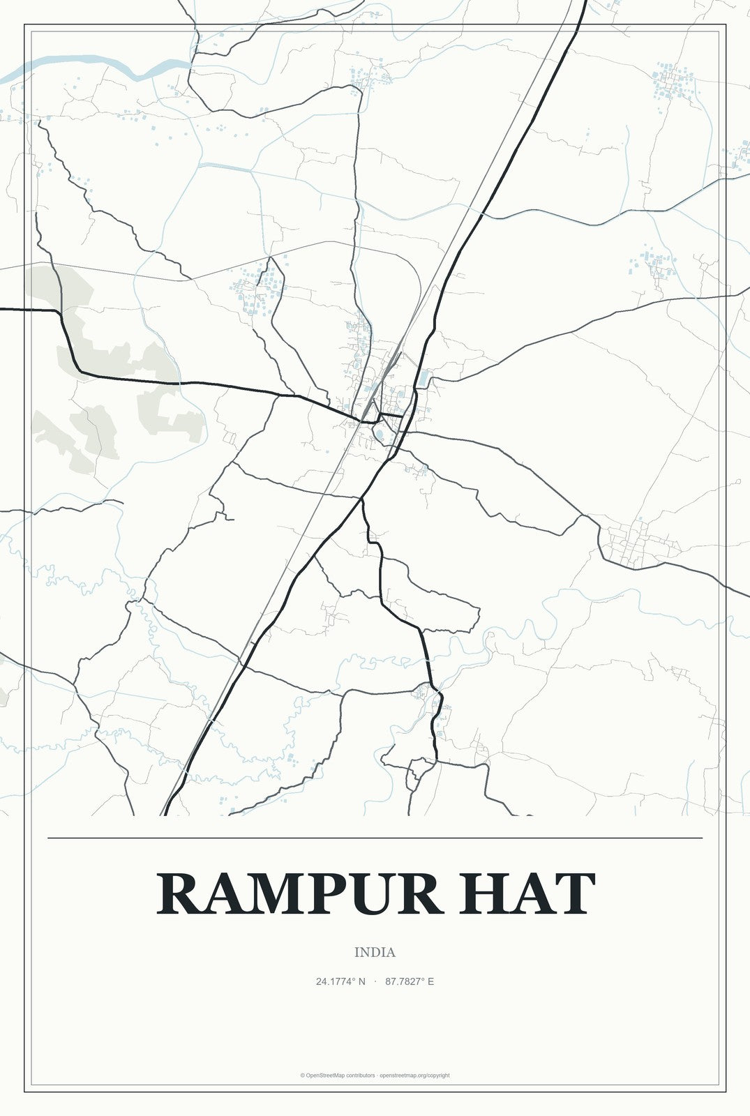 Rampur Hat, India City Map Aluminum Sign in Gallery Air style