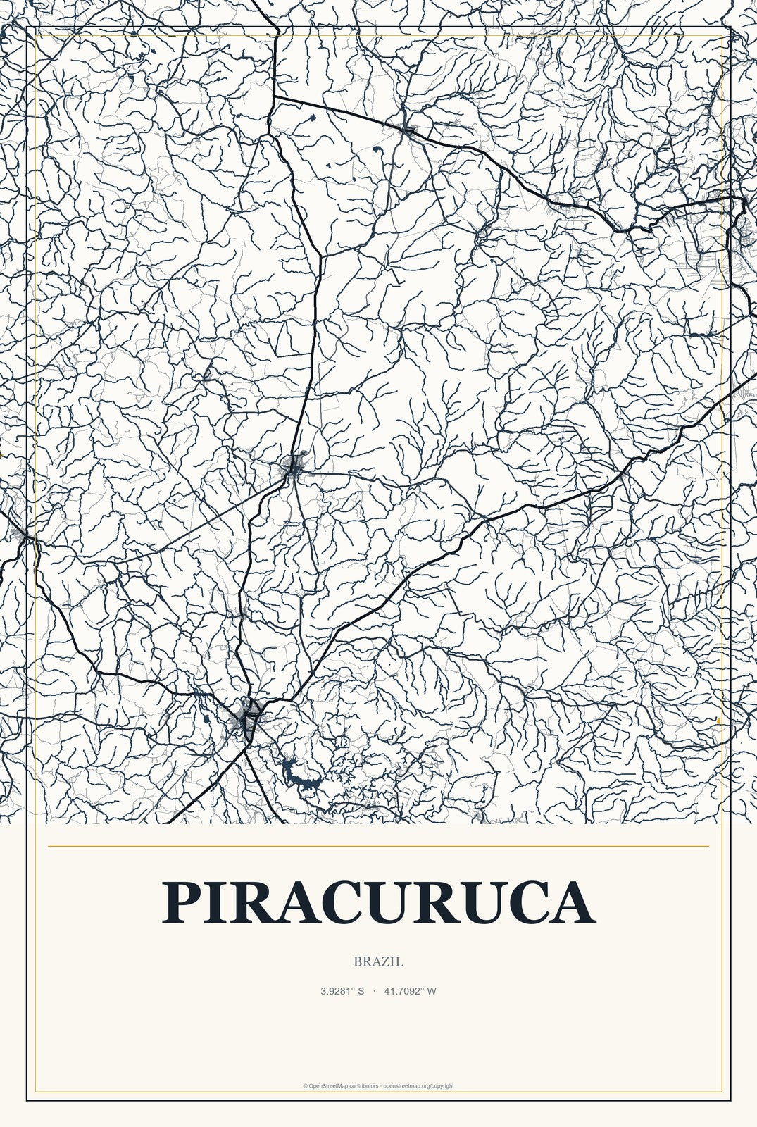 Piracuruca, Brazil City Map Aluminum Sign in Citrine Modern style