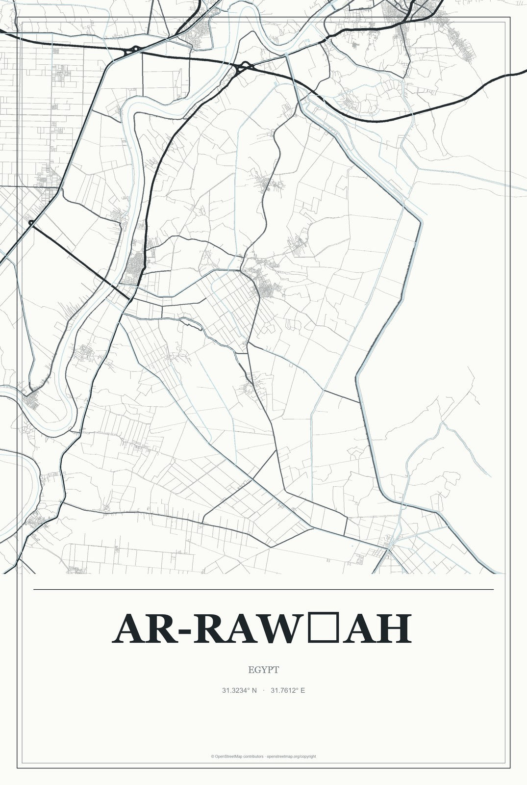Ar-Rawḍah, Egypt City Map Aluminum Sign in Gallery Air style