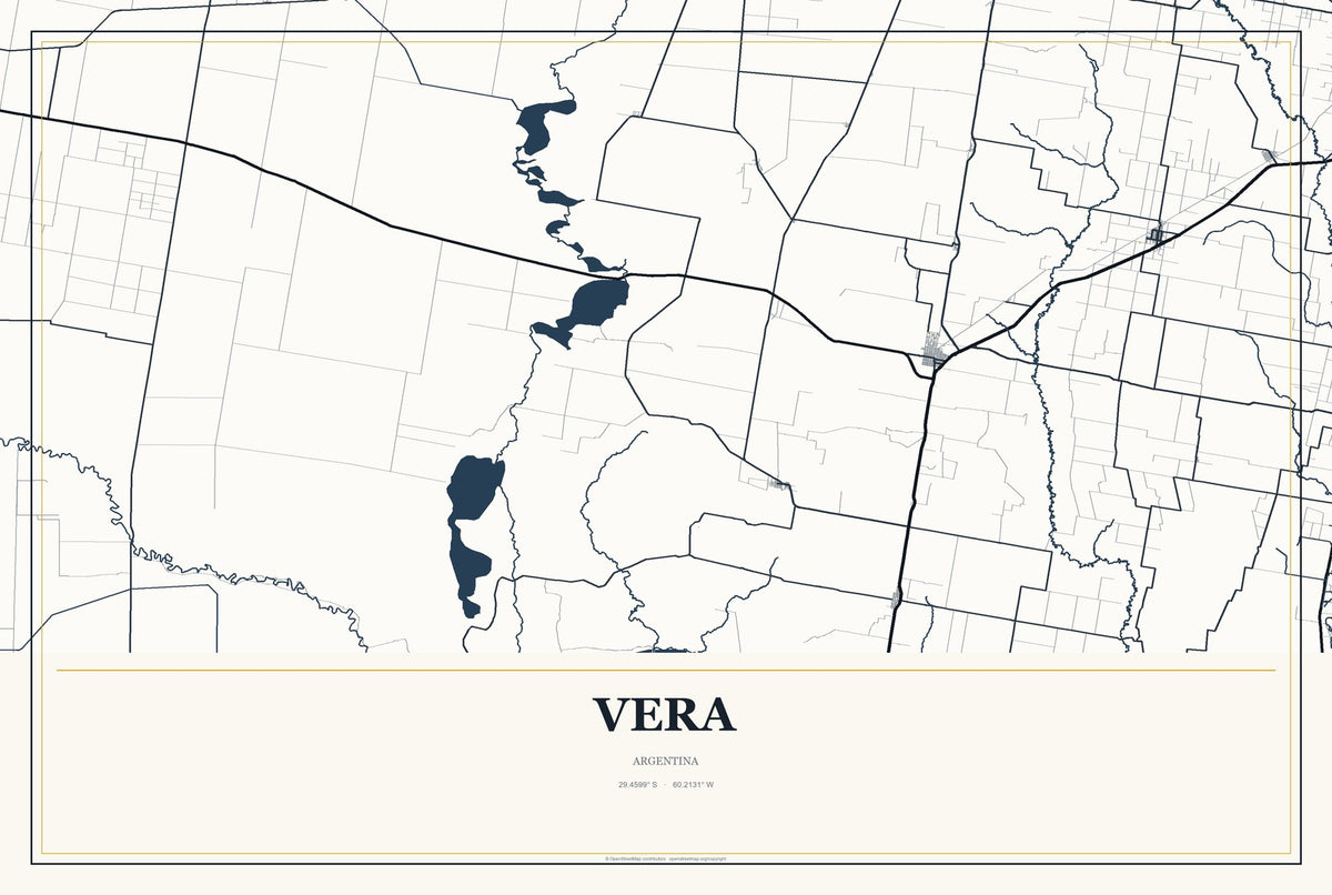 Vera, Argentina City Map Aluminum Sign in Citrine Modern style