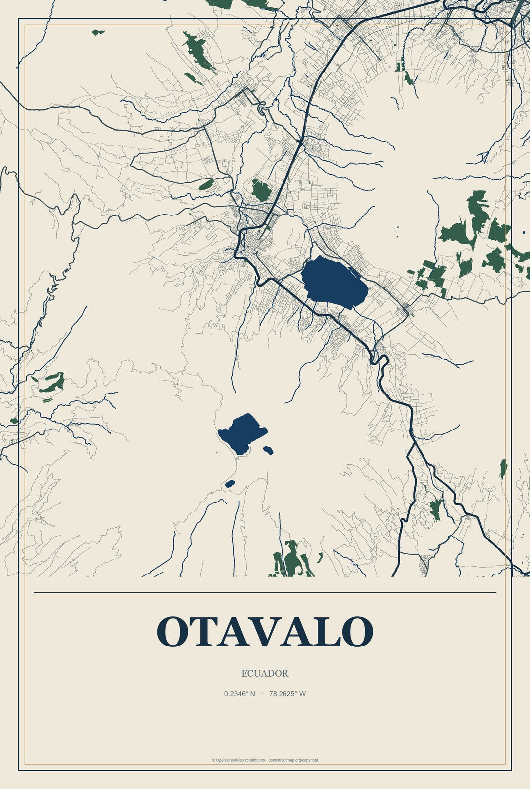 Otavalo, Ecuador City Map Aluminum Sign in Coastal Cutout style