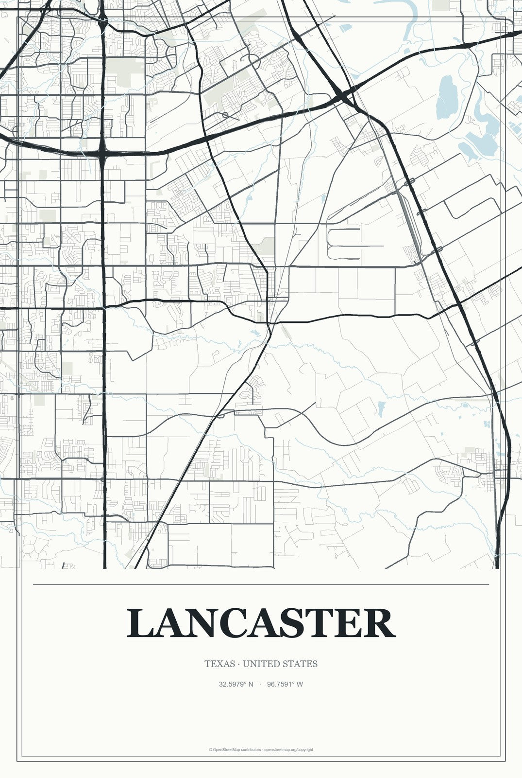 Lancaster, Texas City Map Aluminum Sign in Gallery Air style