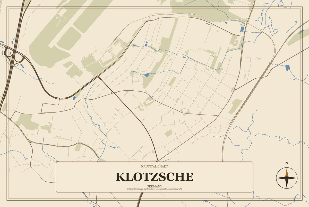 Klotzsche, Germany City Map Aluminum Sign in Heritage Nautical style