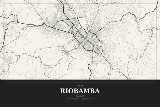 Riobamba, Ecuador City Map Aluminum Sign in Museum Plaque style