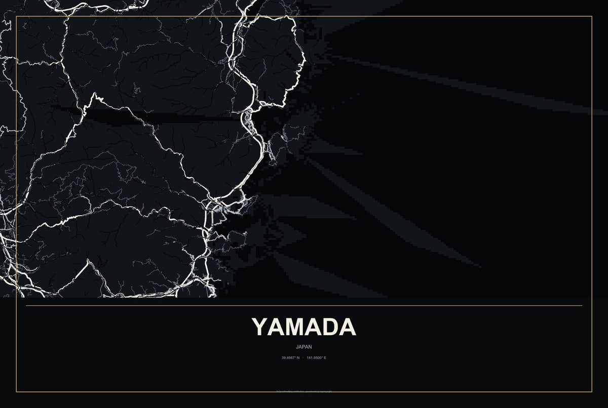 Yamada, Kumamoto, Japan City Map Aluminum Sign in Metropolitan Noir style
