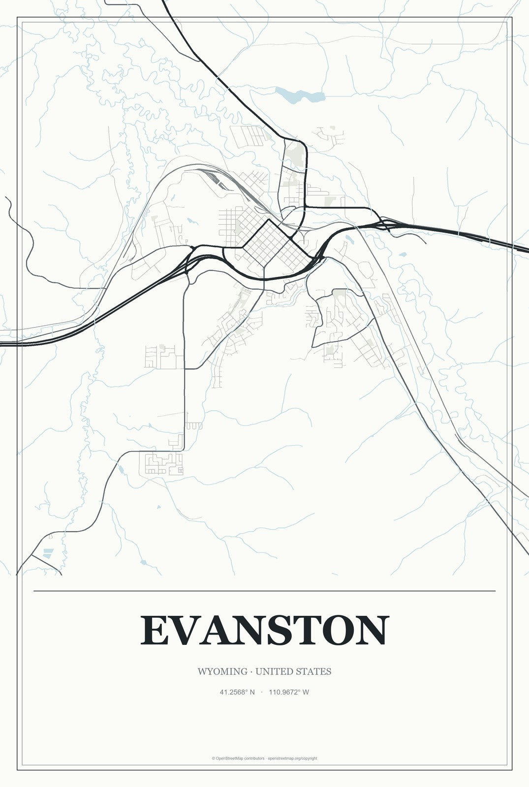 Evanston, Wyoming City Map Aluminum Sign in Gallery Air style