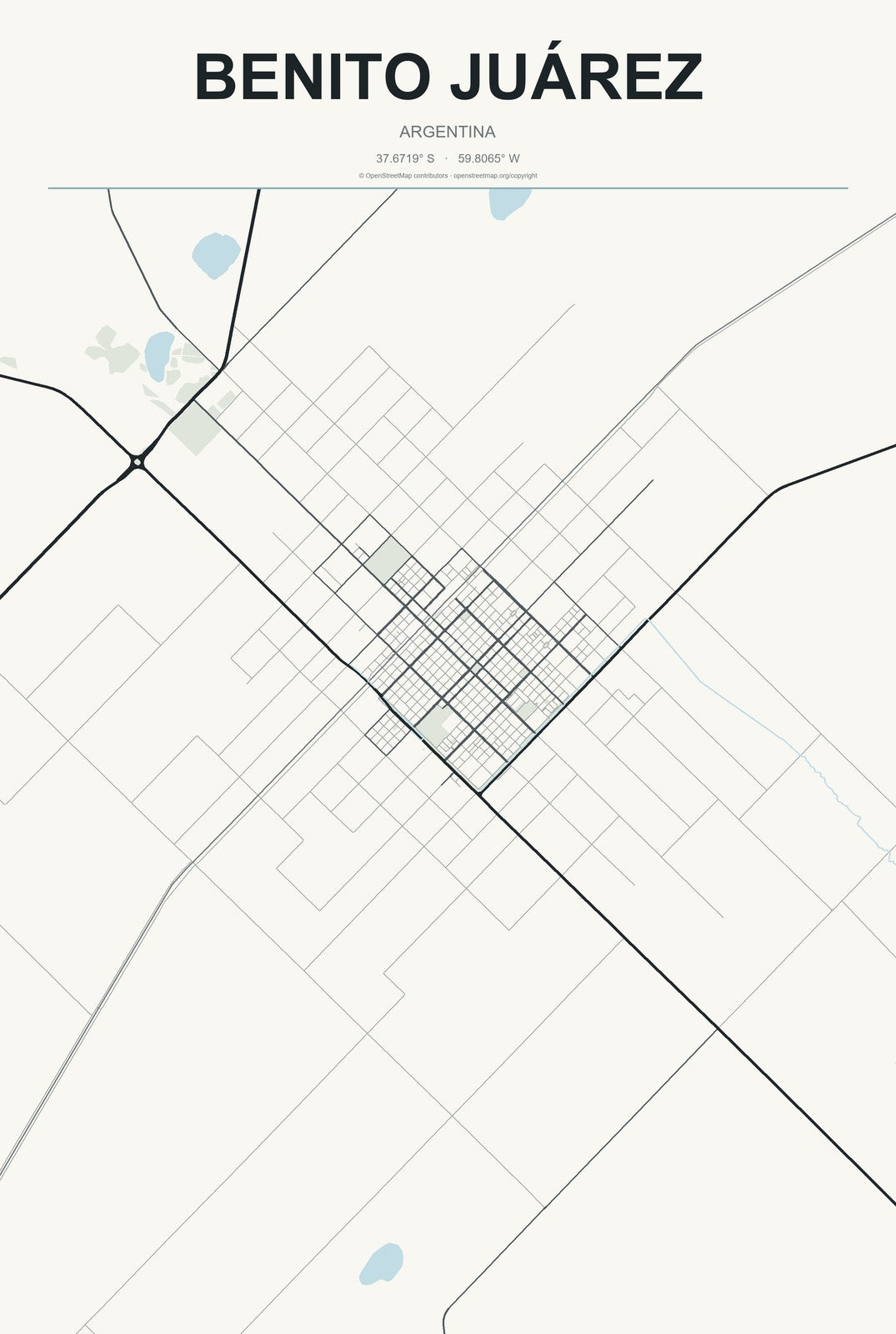 Benito Juárez, Argentina City Map Aluminum Sign in Headline Atlas style