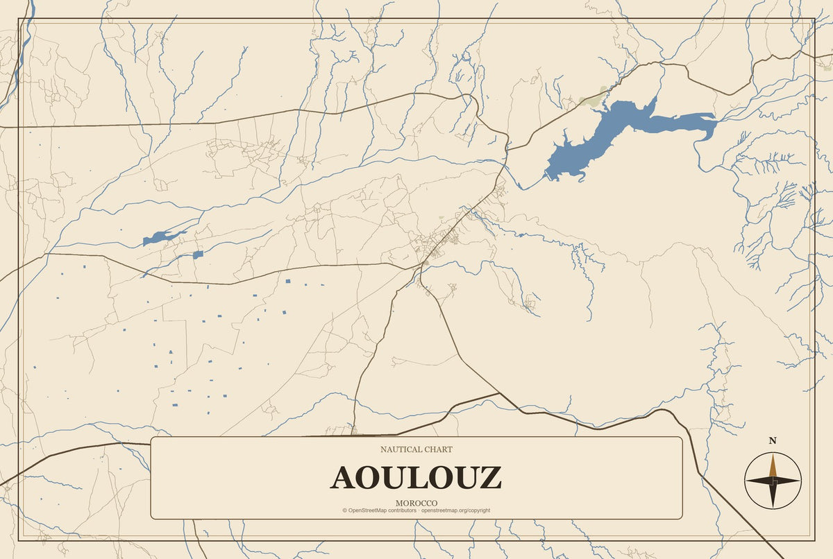 Aoulouz, Morocco City Map Aluminum Sign in Heritage Nautical style