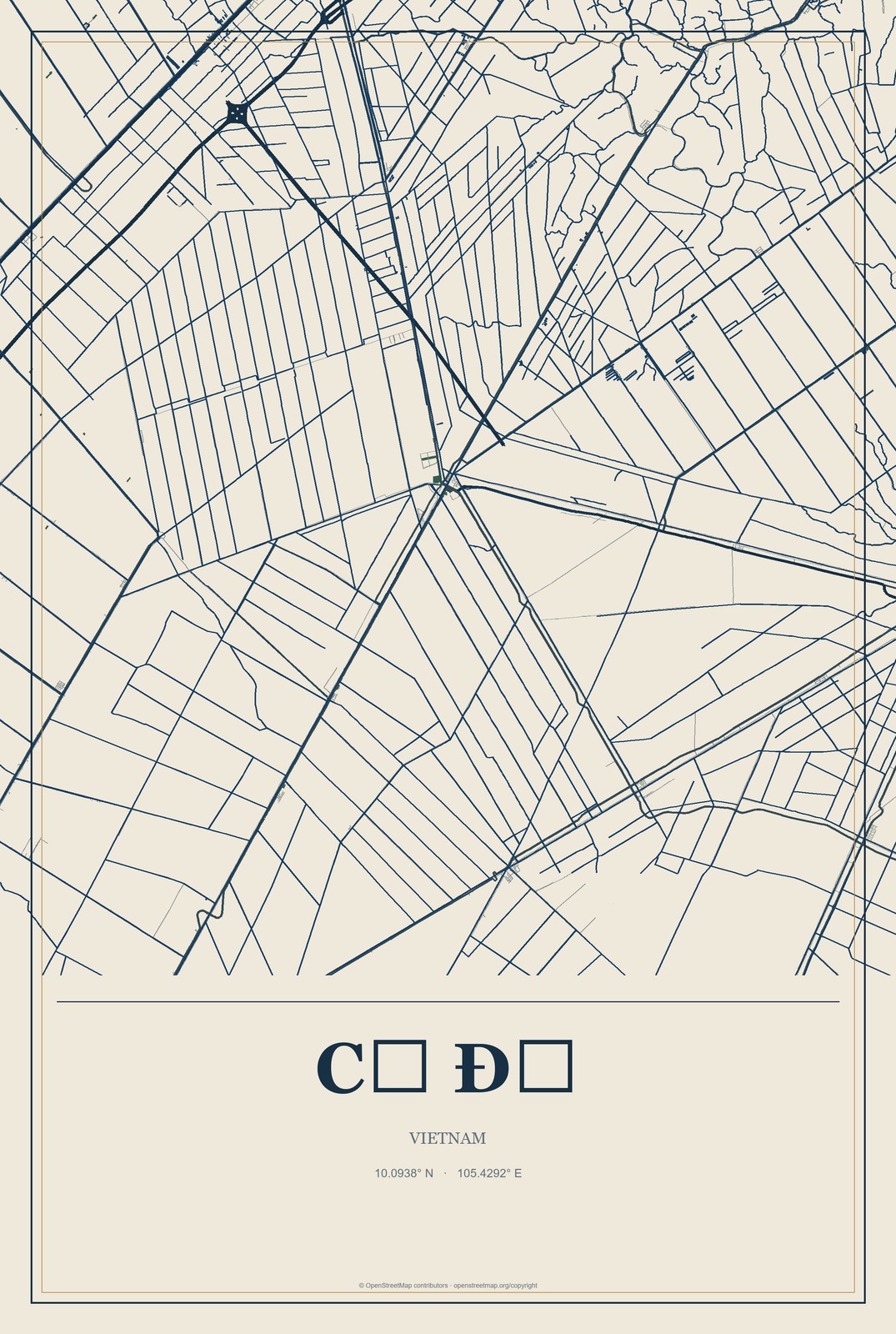 Cờ Đỏ, Vietnam City Map Aluminum Sign in Coastal Cutout style