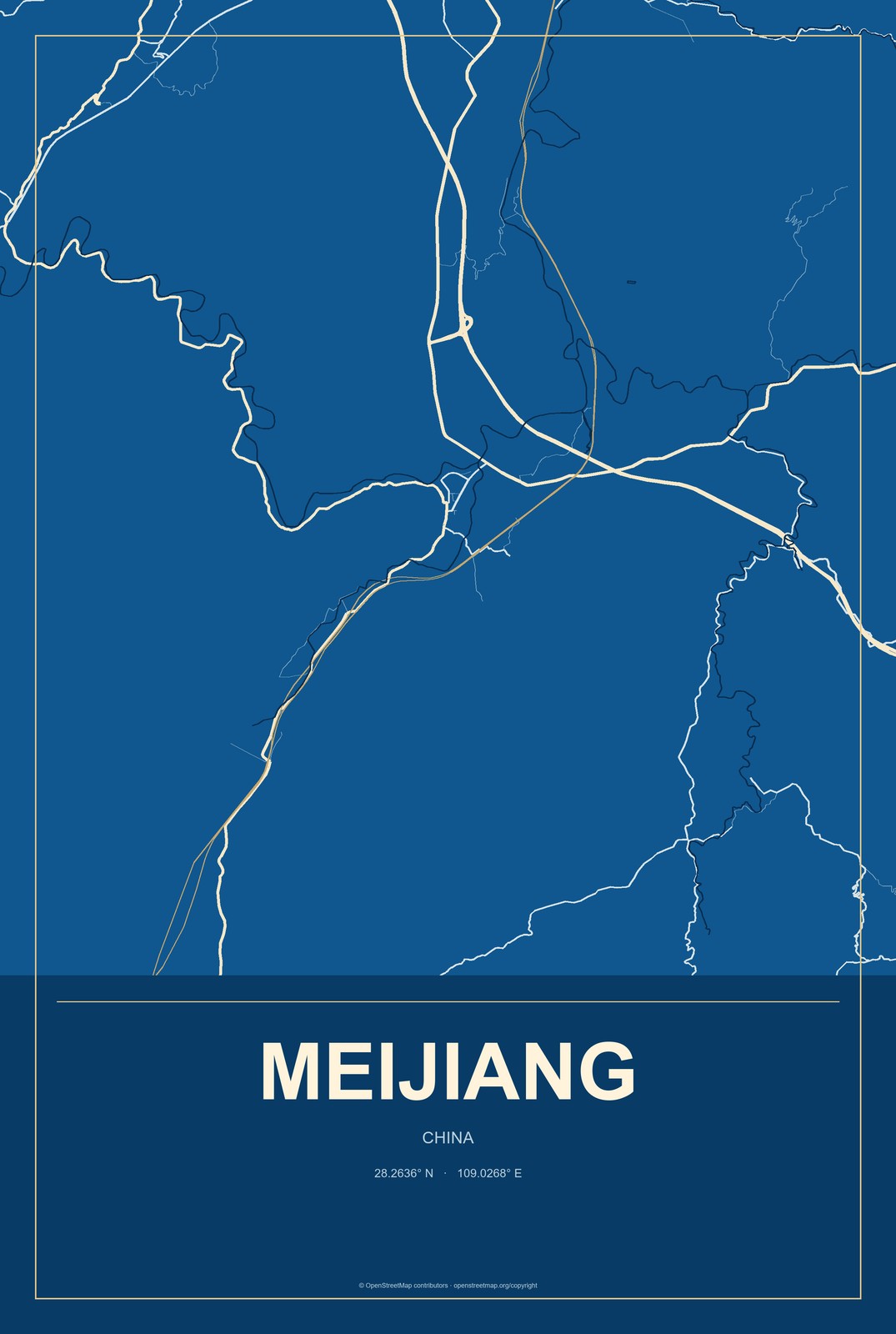 Meijiang, China City Map Aluminum Sign in Harbor Cobalt style