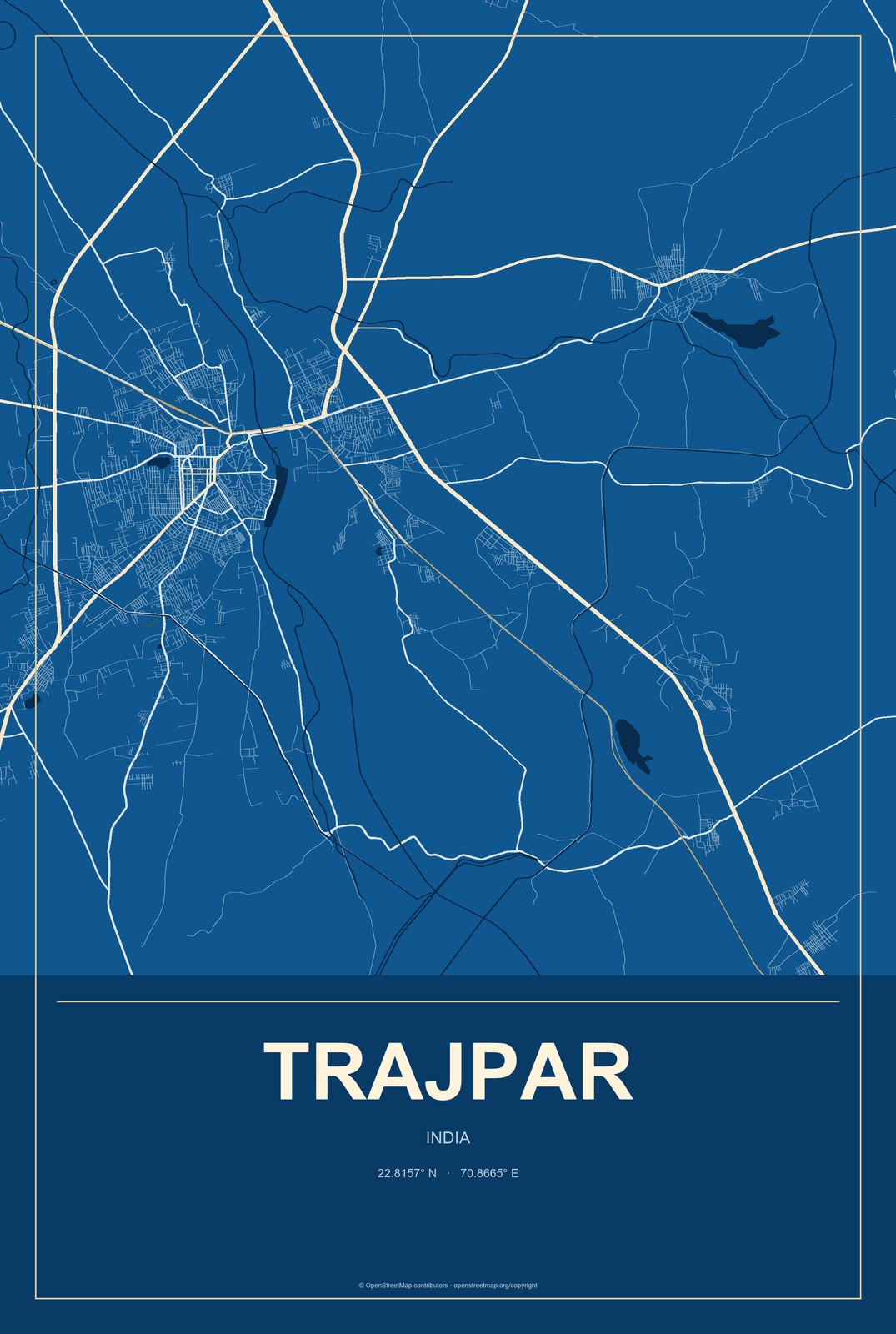 Trajpar, India City Map Aluminum Sign in Harbor Cobalt style