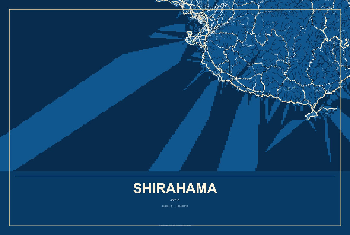 Shirahama, Japan City Map Aluminum Sign in Harbor Cobalt style