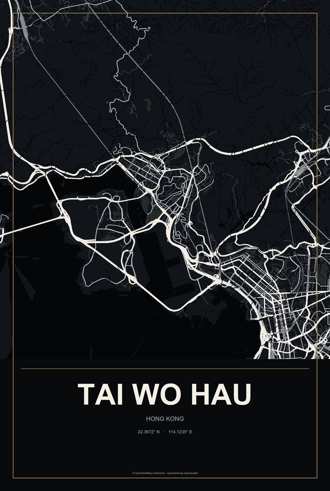 Tai Wo Hau, Hong Kong City Map Aluminum Sign in Metropolitan Noir style