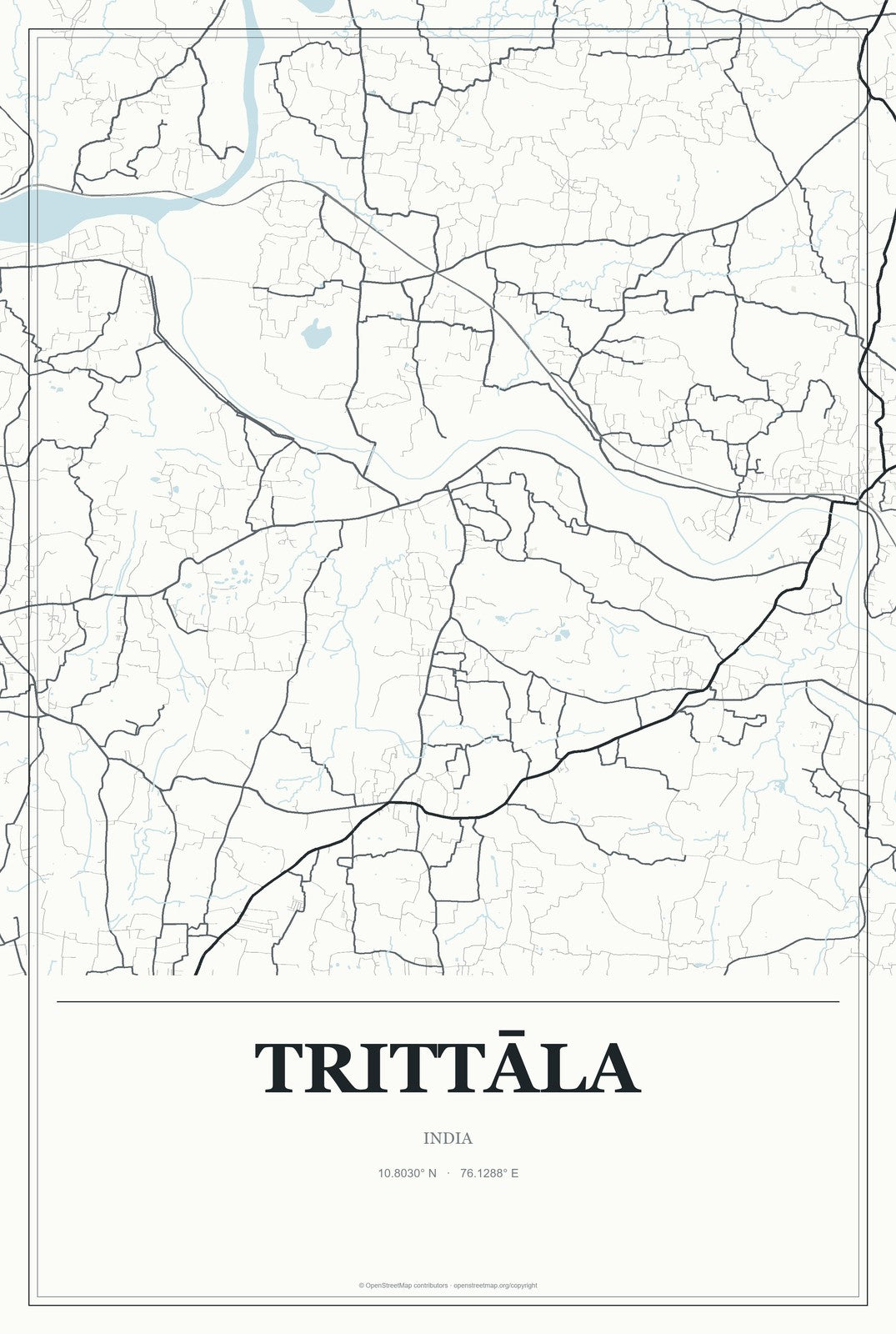 Trittāla, India City Map Aluminum Sign in Gallery Air style