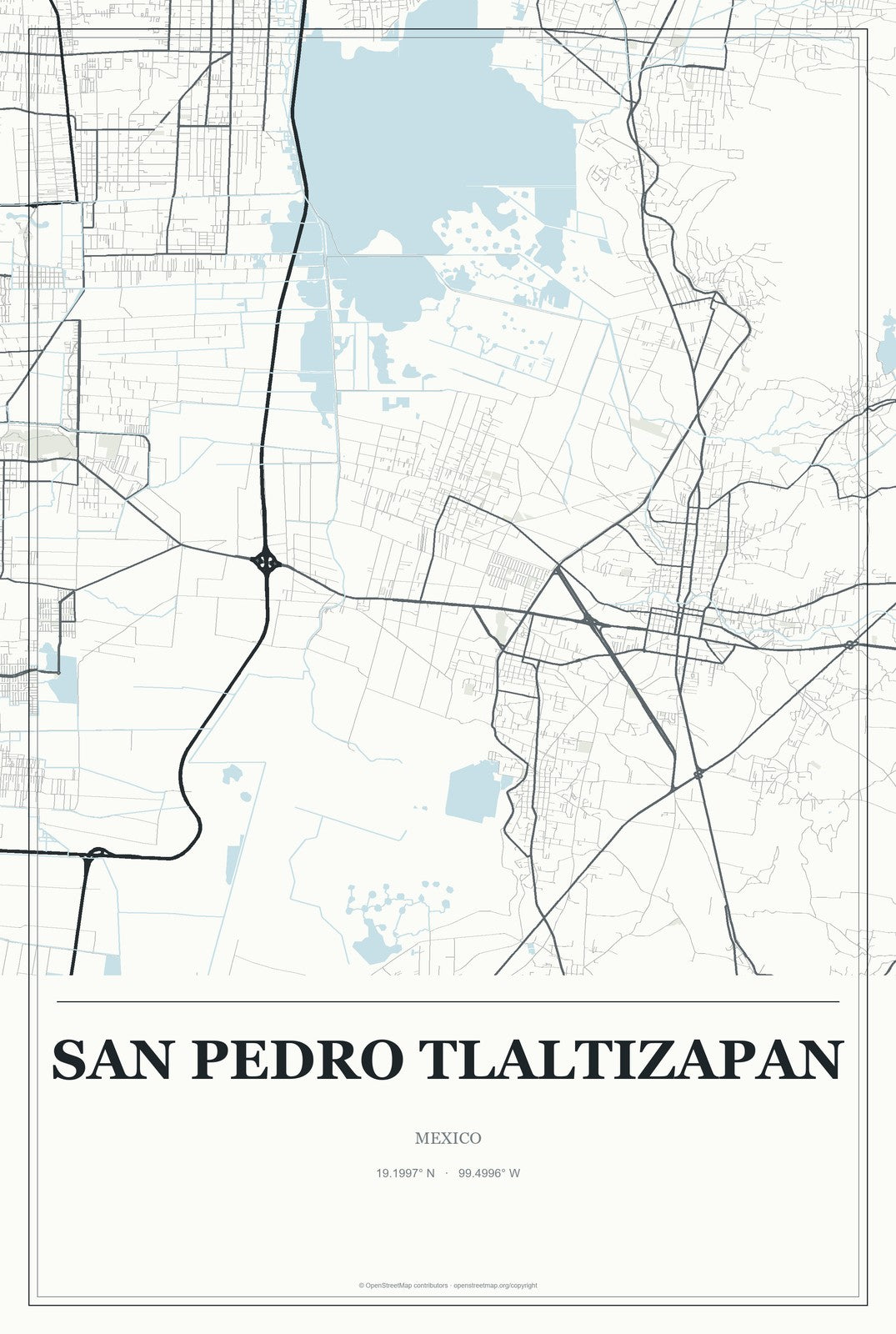 San Pedro Tlaltizapan, Mexico City Map Aluminum Sign in Gallery Air style