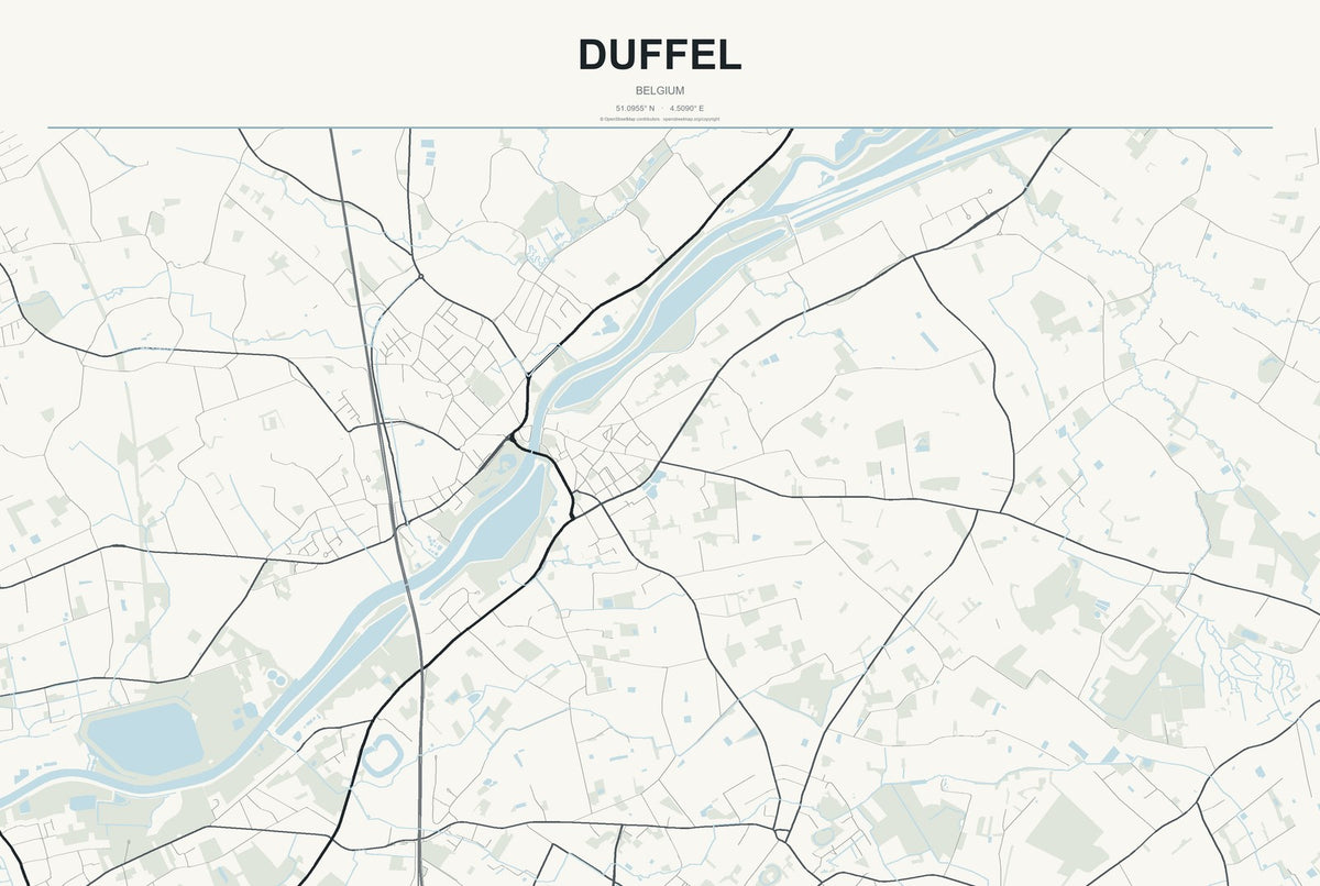 Duffel, Belgium City Map Aluminum Sign in Headline Atlas style