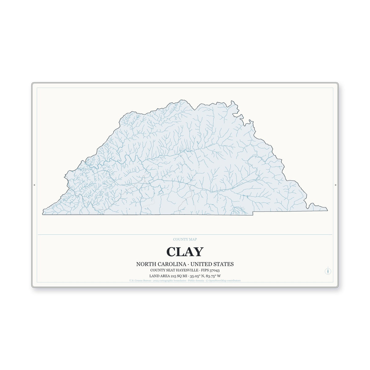 Clay County, North Carolina Map Aluminum Sign in Gallery Air style