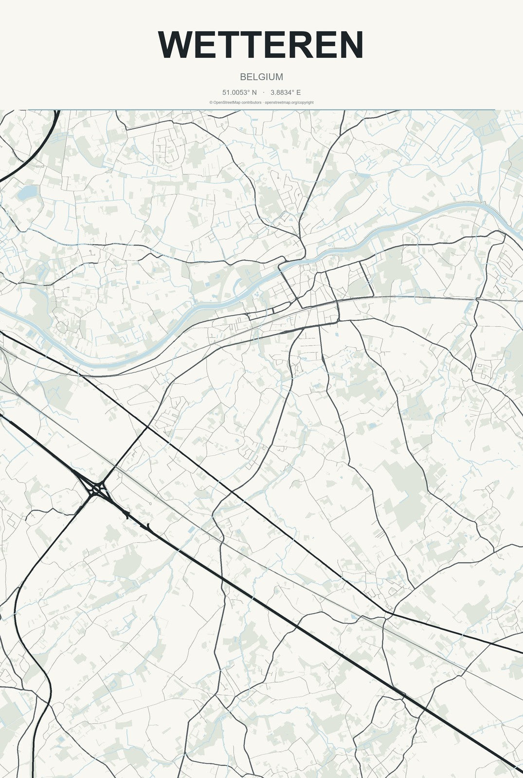 Wetteren, Belgium City Map Aluminum Sign in Headline Atlas style
