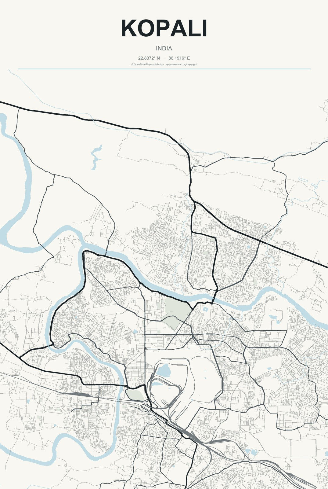 Kopali, India City Map Aluminum Sign in Headline Atlas style