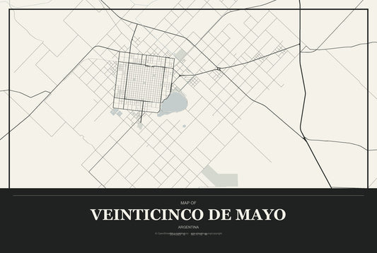 Veinticinco de Mayo, La Pampa, Argentina City Map Aluminum Sign in Museum Plaque style