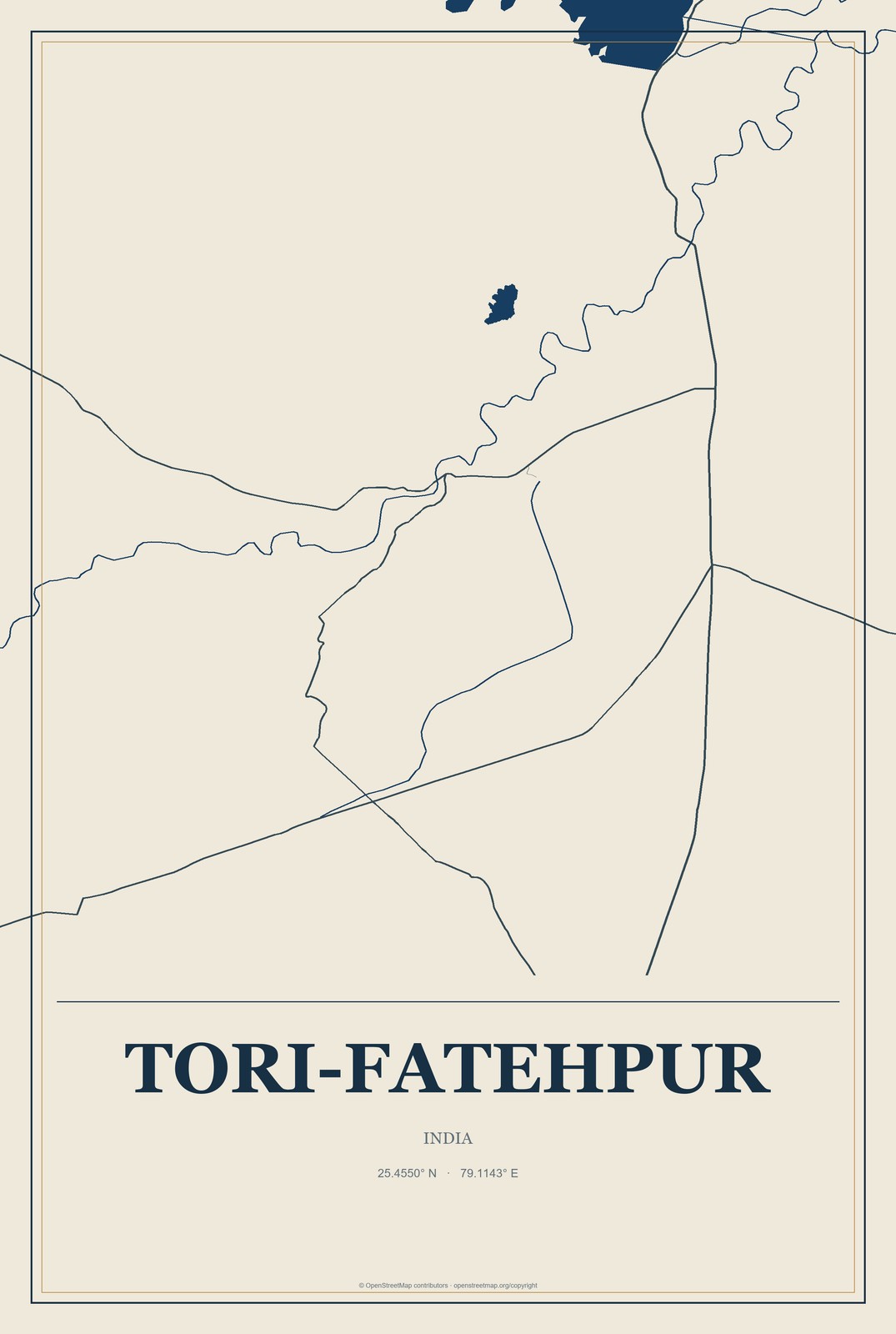 Tori-Fatehpur, India City Map Aluminum Sign in Coastal Cutout style