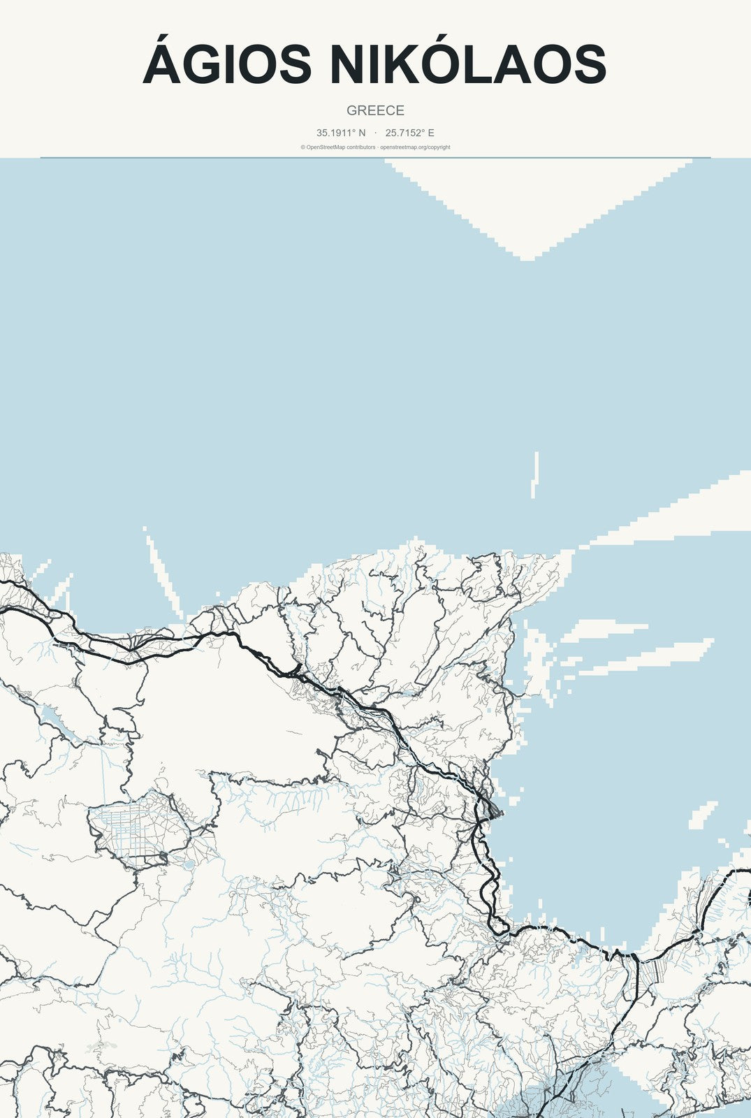 Ágios Nikólaos, Greece City Map Aluminum Sign in Headline Atlas style