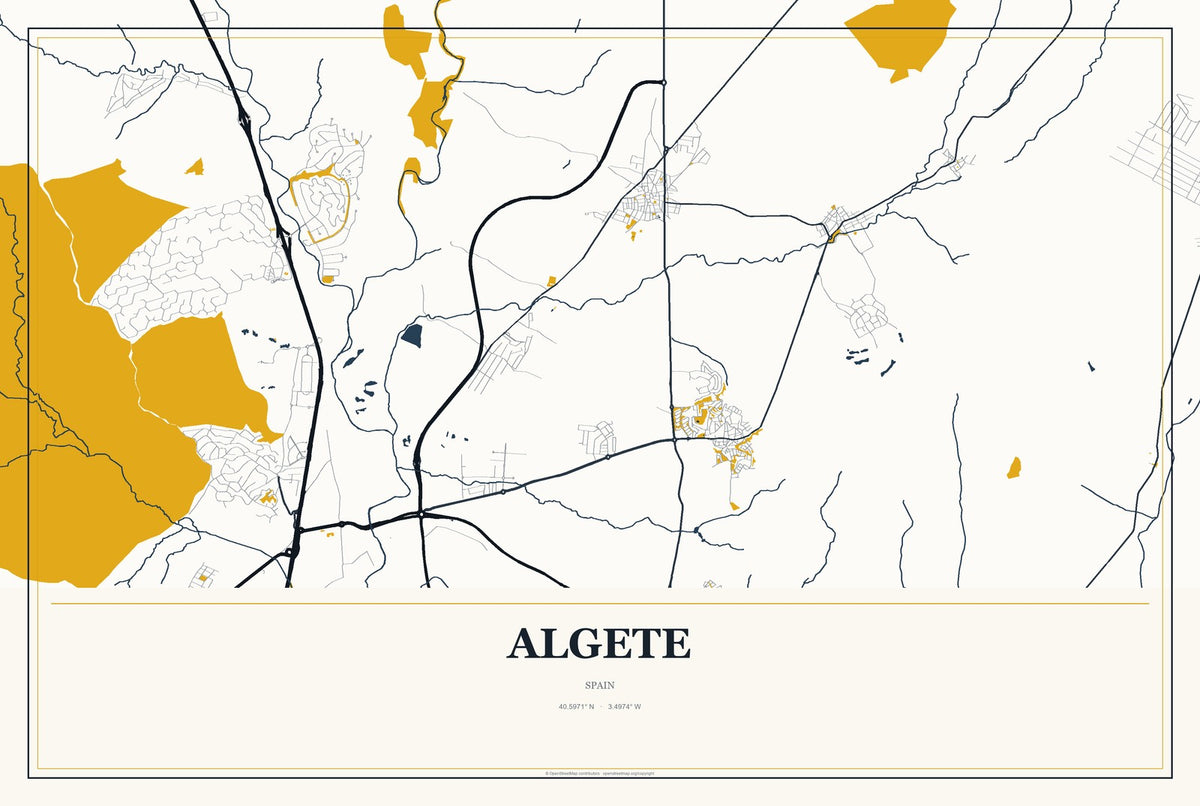 Algete, Spain City Map Aluminum Sign in Citrine Modern style