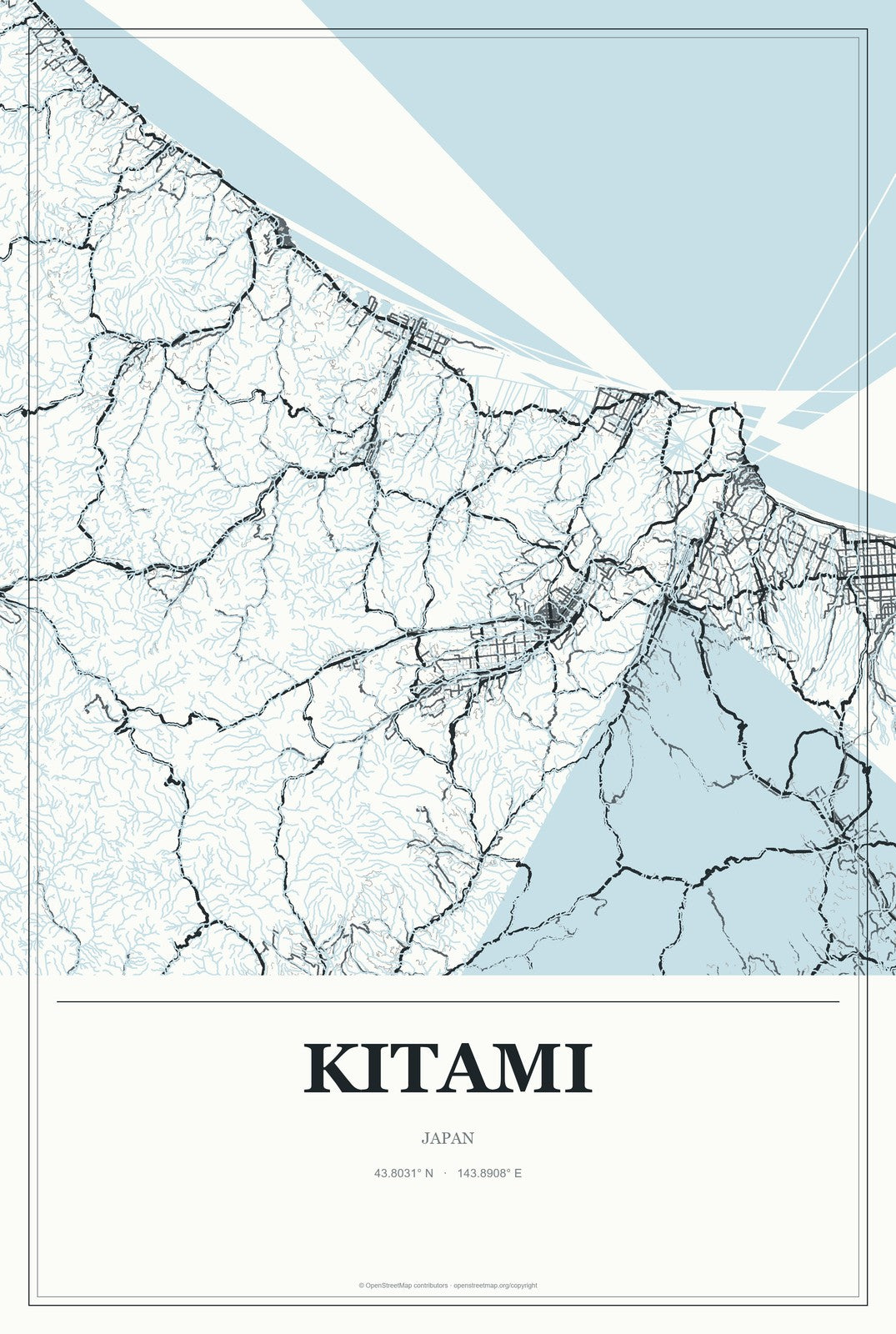 Kitami, Japan City Map Aluminum Sign in Gallery Air style