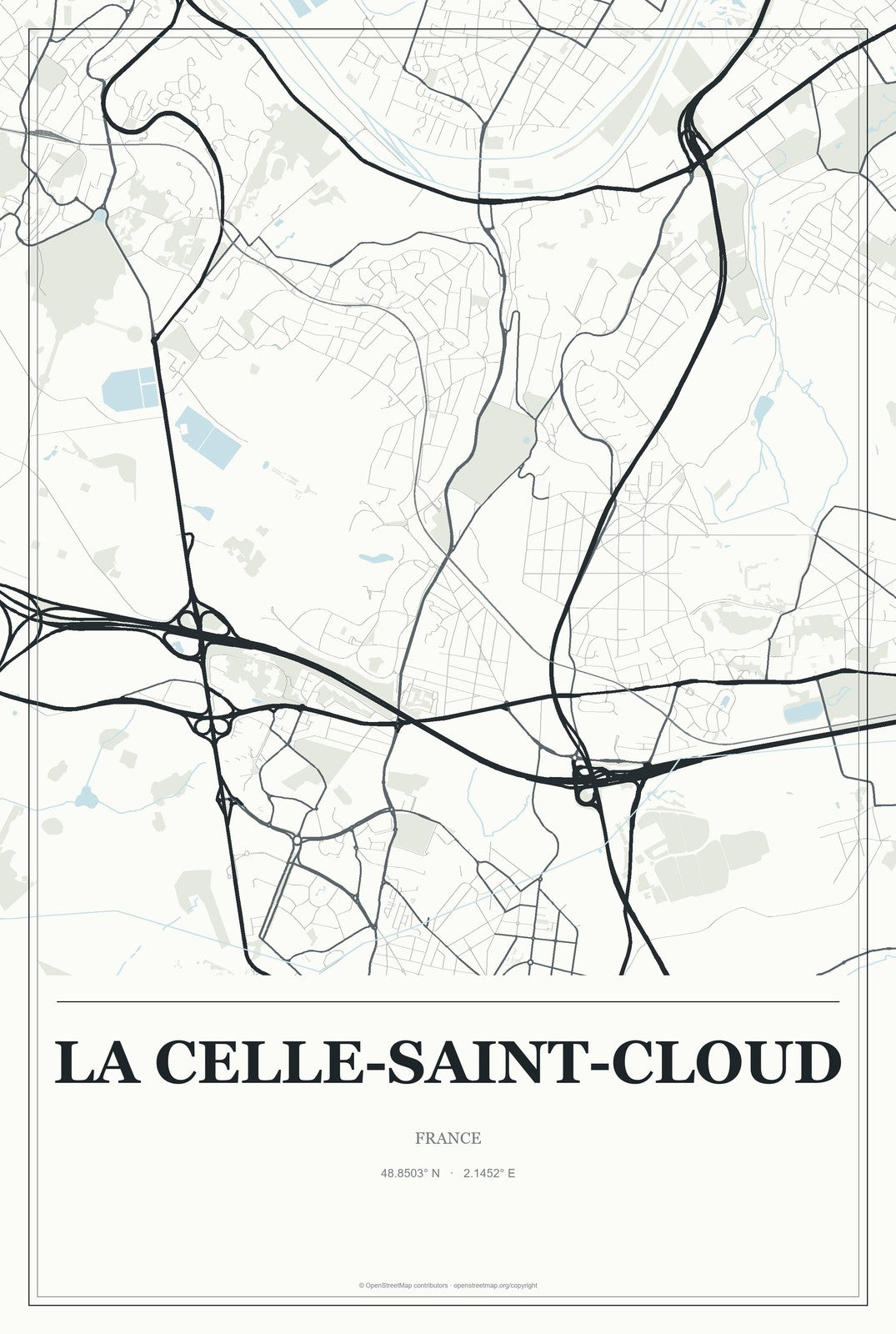 La Celle-Saint-Cloud, France City Map Aluminum Sign in Gallery Air style