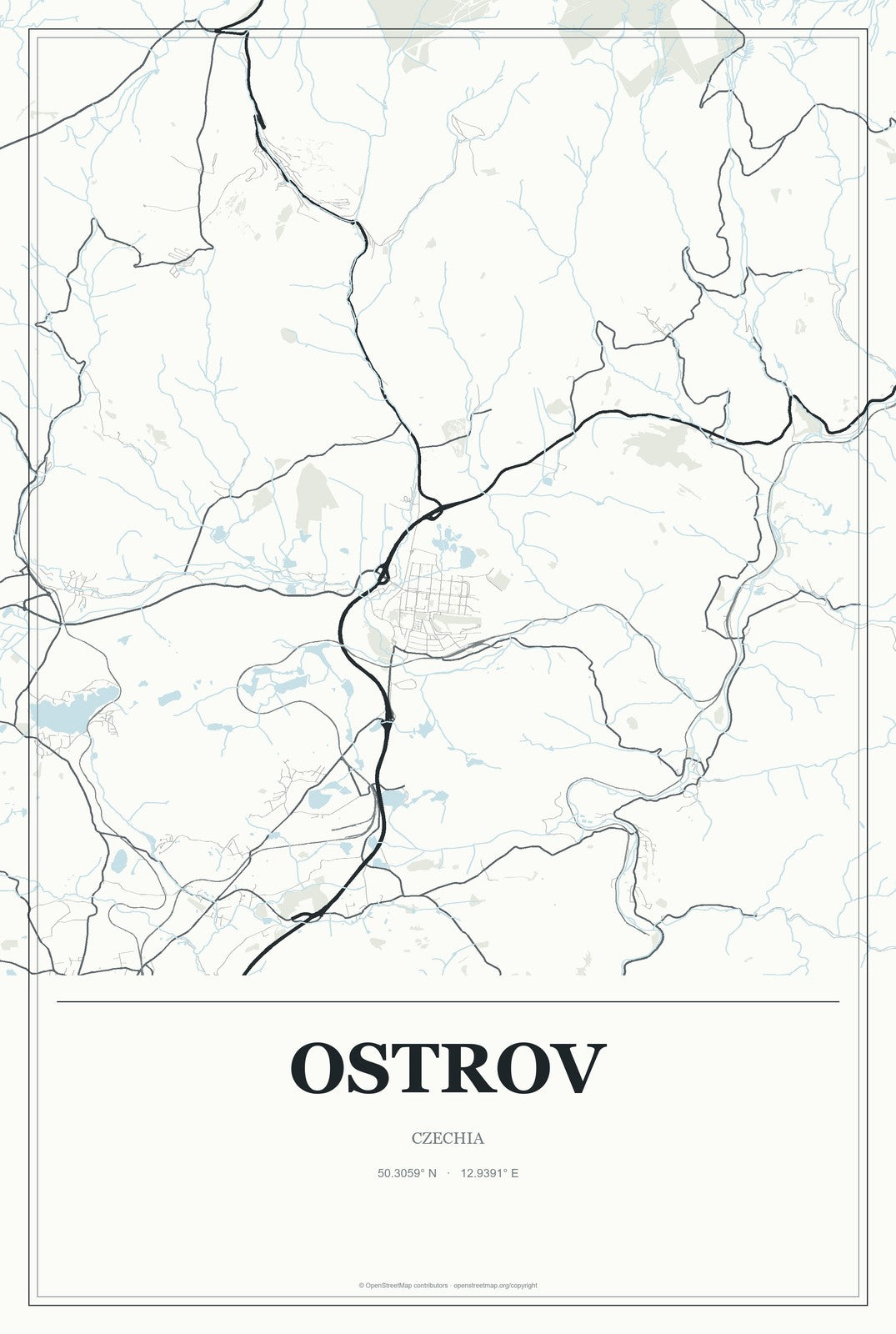 Ostrov, Czechia City Map Aluminum Sign in Gallery Air style