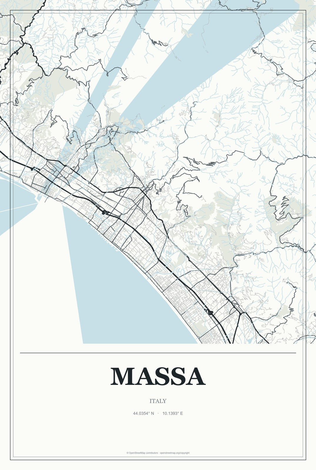 Massa, Italy City Map Aluminum Sign in Gallery Air style