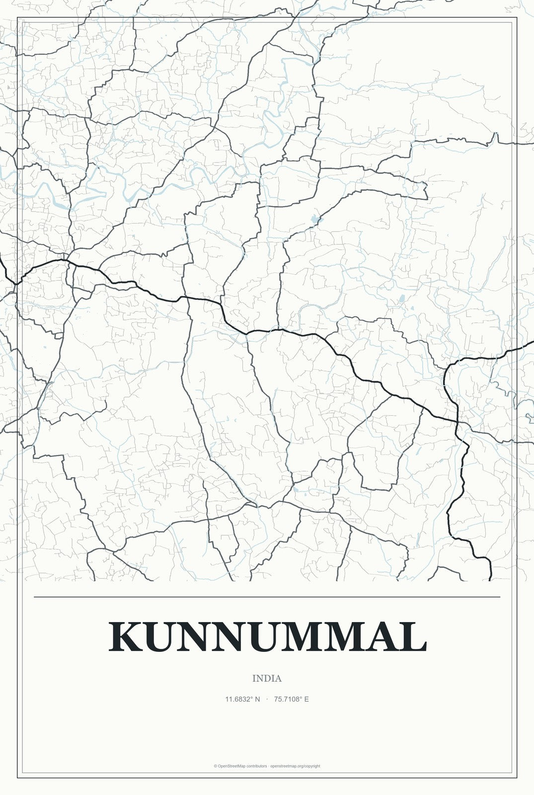 Kunnummal, India City Map Aluminum Sign in Gallery Air style