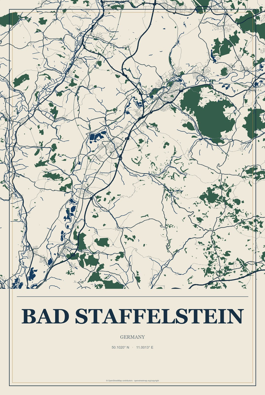 Bad Staffelstein, Germany City Map Aluminum Sign in Coastal Cutout style