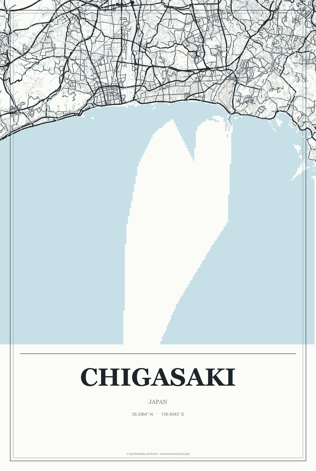 Chigasaki, Japan City Map Aluminum Sign in Gallery Air style