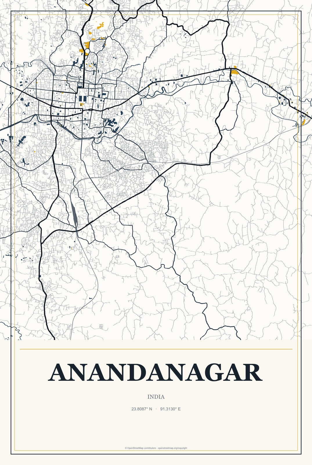 Anandanagar, India City Map Aluminum Sign in Citrine Modern style