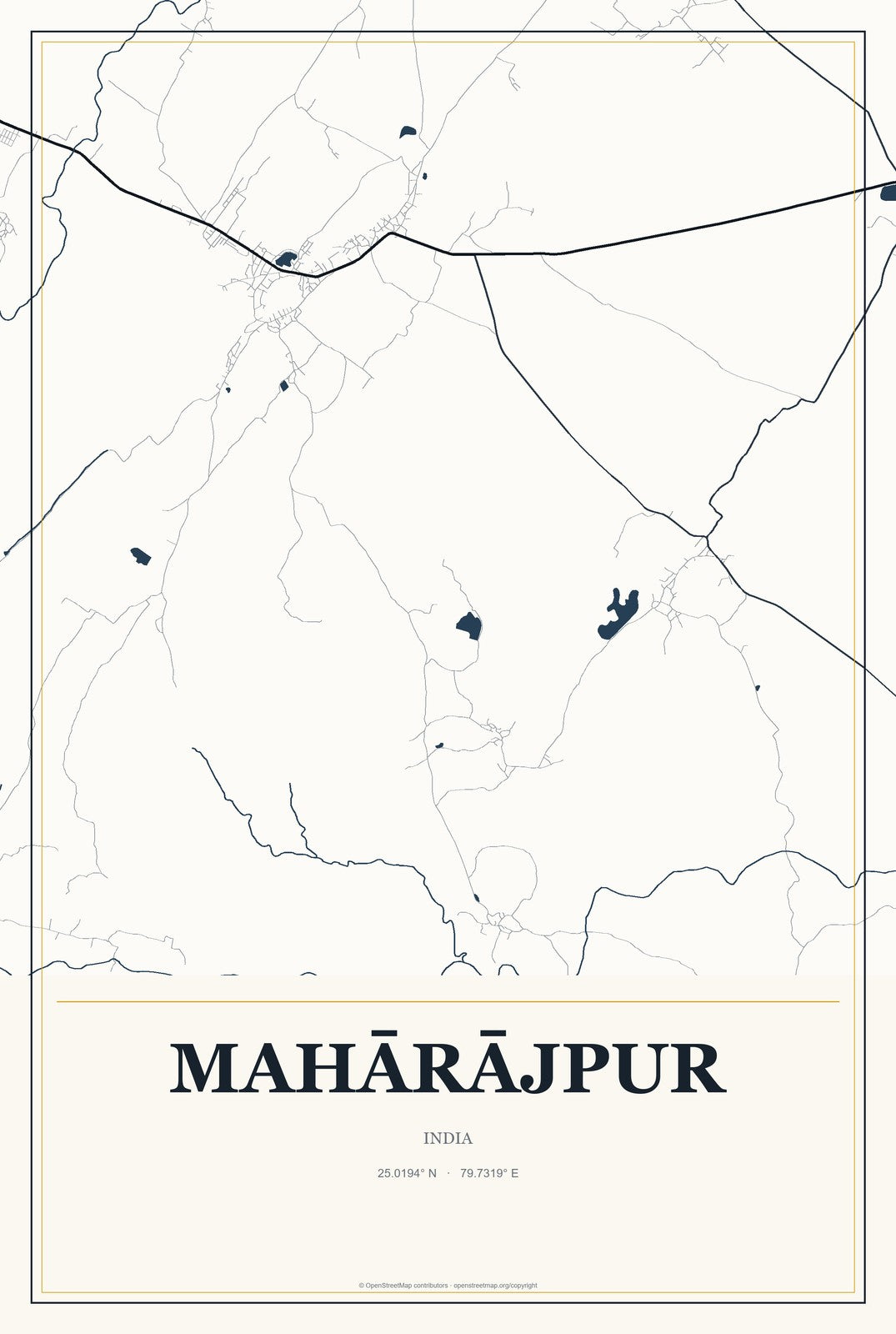 Mahārājpur, India City Map Aluminum Sign in Citrine Modern style