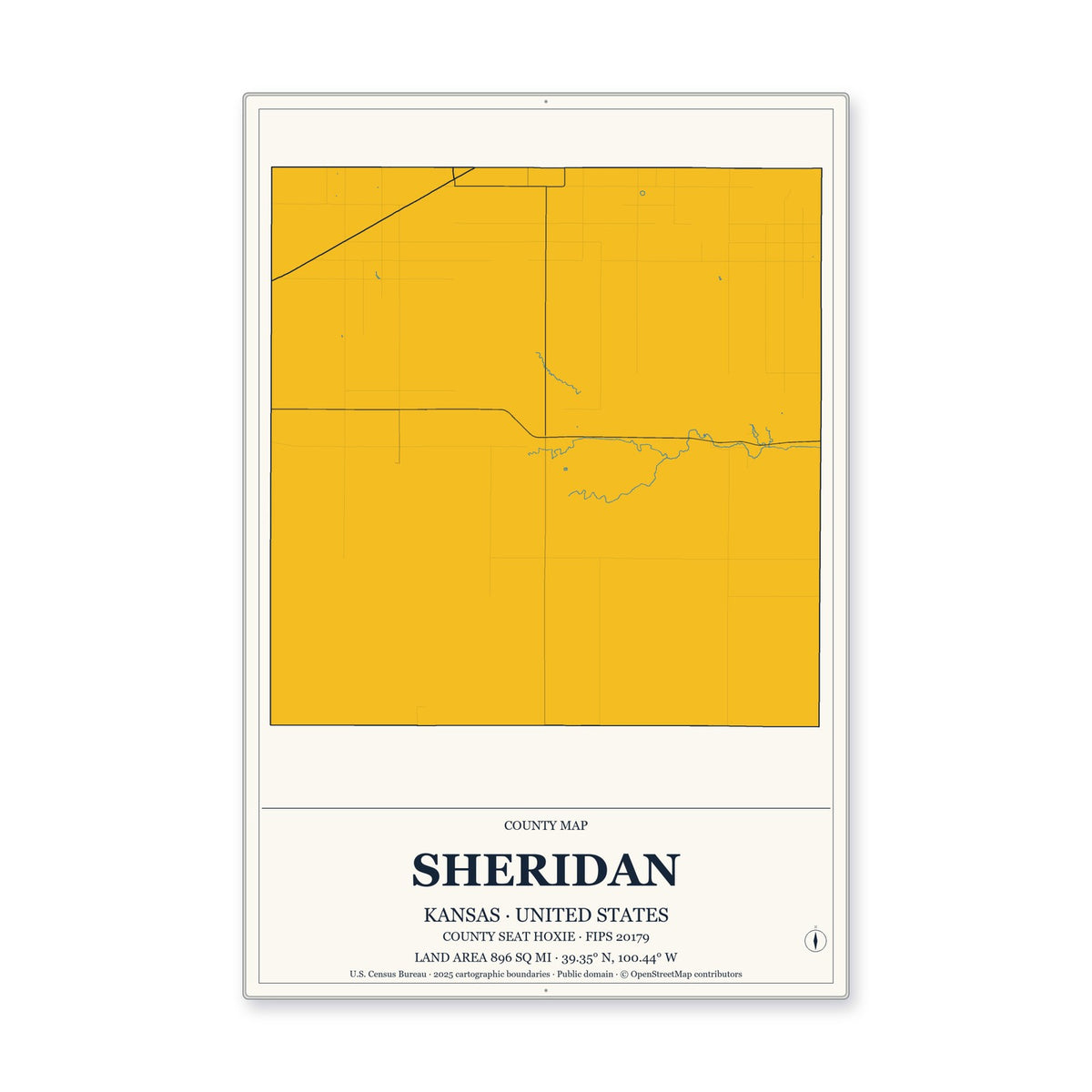 Sheridan County, Kansas Map Aluminum Sign in Citrine Modern style
