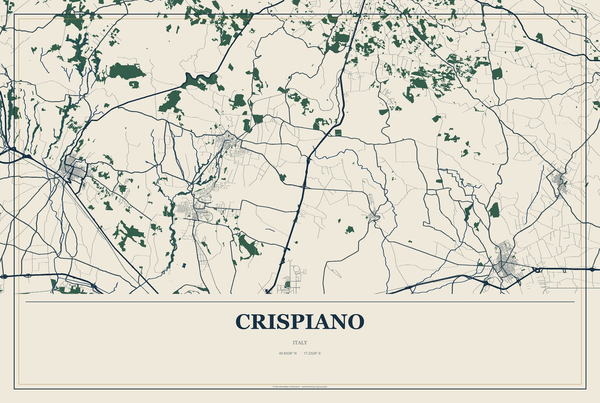 Crispiano, Italy City Map Aluminum Sign in Coastal Cutout style