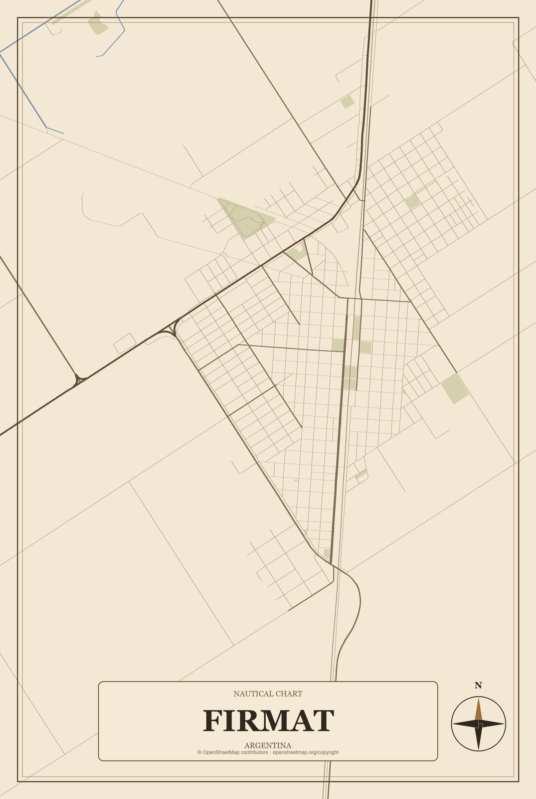 Firmat, Argentina City Map Aluminum Sign in Heritage Nautical style