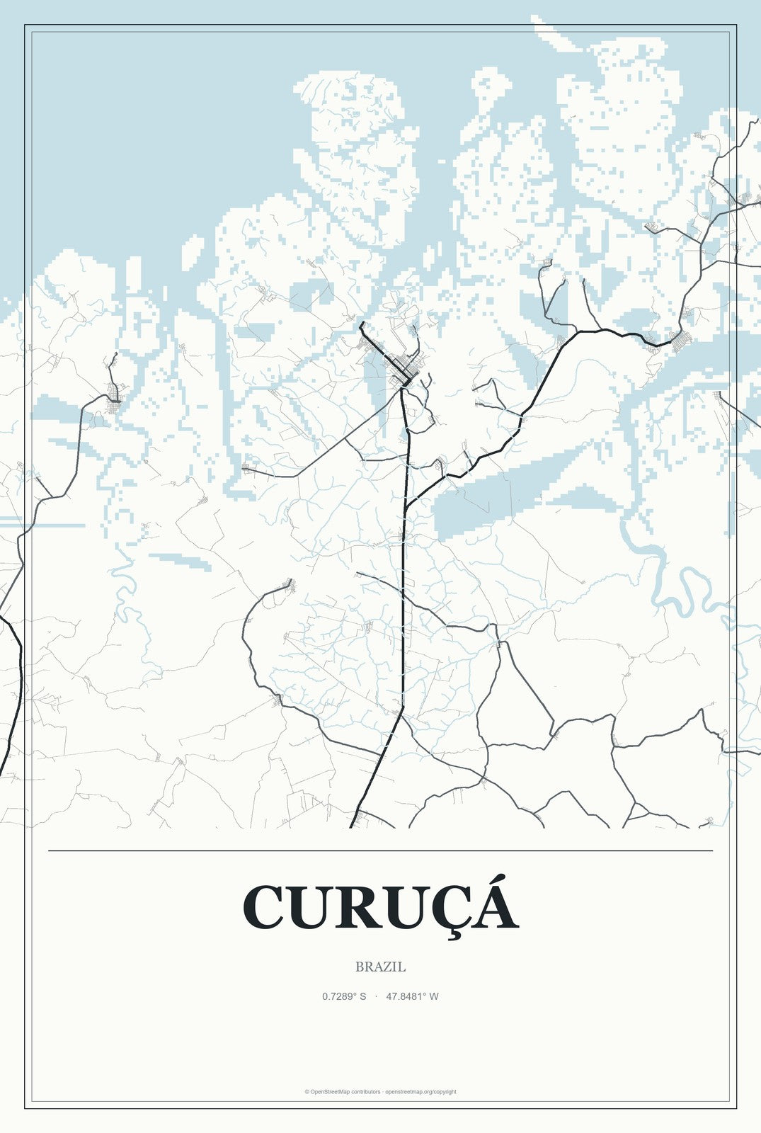 Curuçá, Brazil City Map Aluminum Sign in Gallery Air style