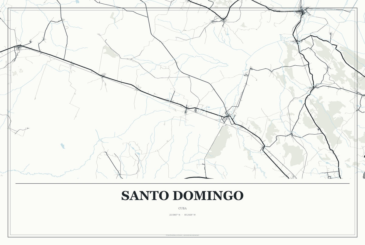 Santo Domingo, Cuba City Map Aluminum Sign in Gallery Air style