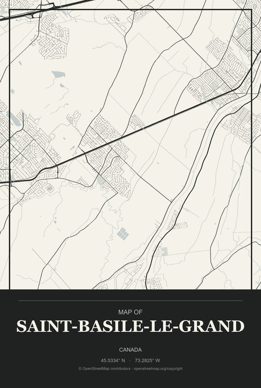 Saint-Basile-le-Grand, Canada City Map Aluminum Sign in Museum Plaque style