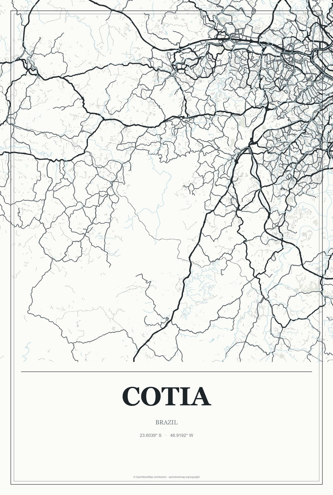 Cotia, Brazil City Map Aluminum Sign in Gallery Air style