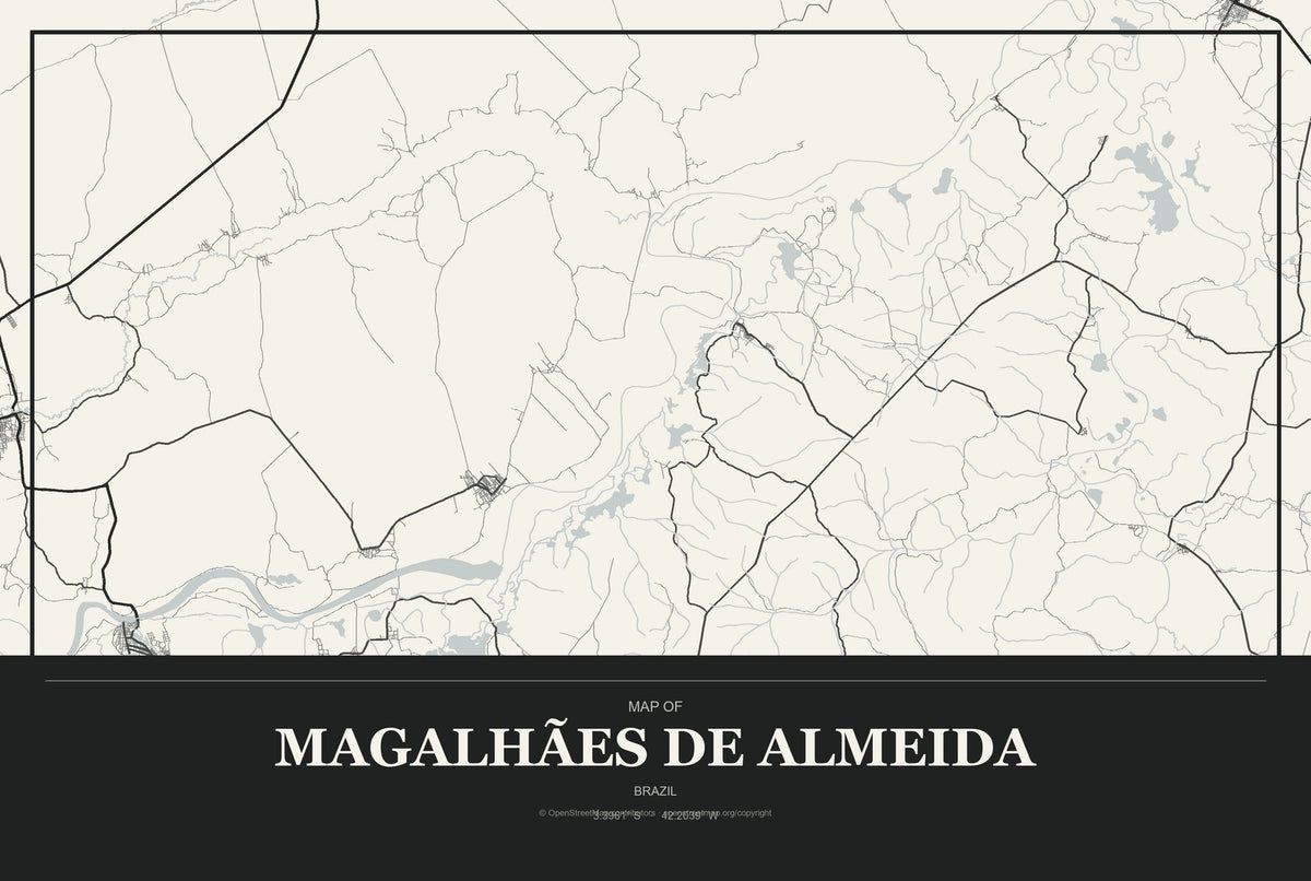 Magalhães de Almeida, Brazil City Map Aluminum Sign in Museum Plaque style