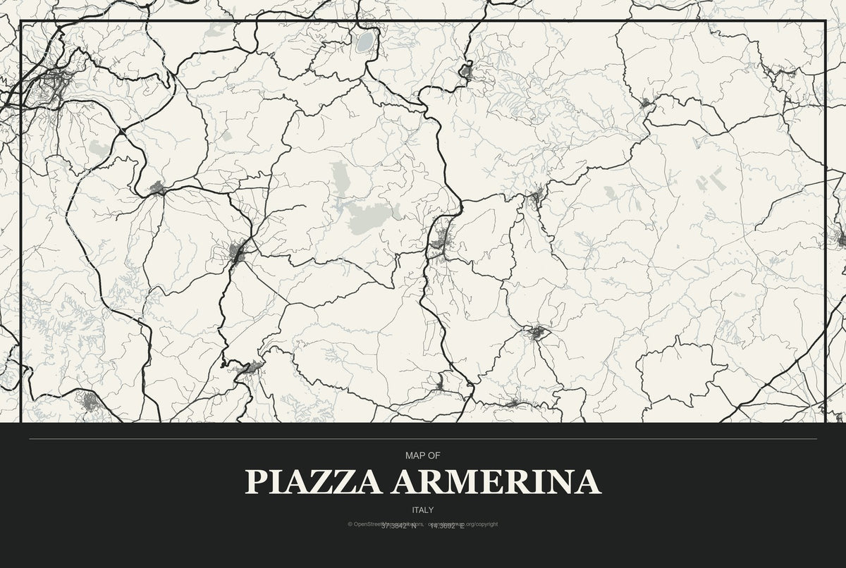 Piazza Armerina, Italy City Map Aluminum Sign in Museum Plaque style
