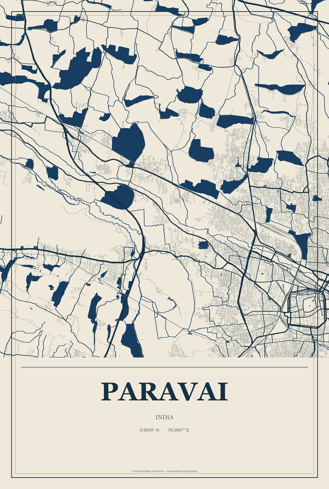 Paravai, India City Map Aluminum Sign in Coastal Cutout style