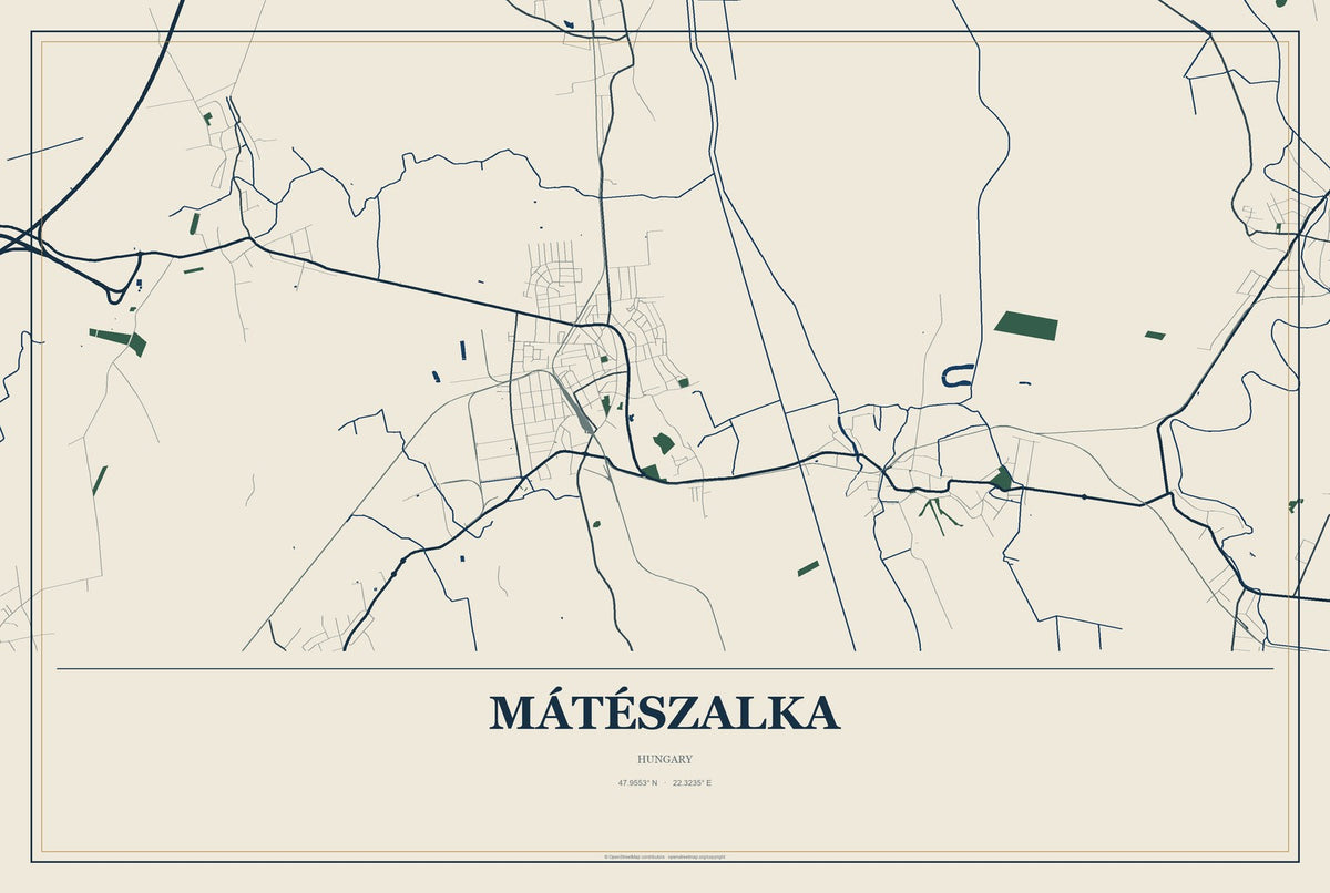 Mátészalka, Hungary City Map Aluminum Sign in Coastal Cutout style